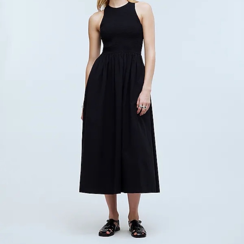 NWOT Madewell Melody Smocked Sleeveless Women’s Midi Dress - Medium Black